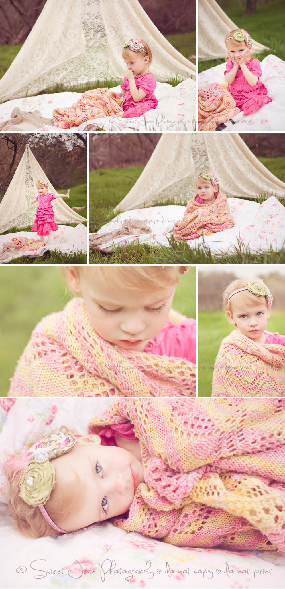 Toddler girl portrait collage outdoors with a vintage feel