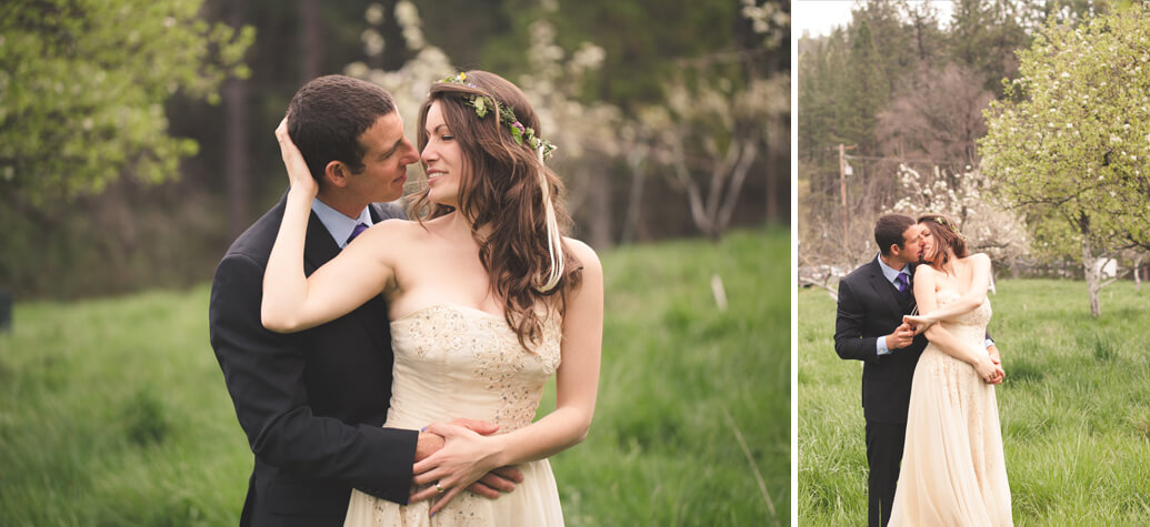 Nevada City Wedding kiss in orchard
