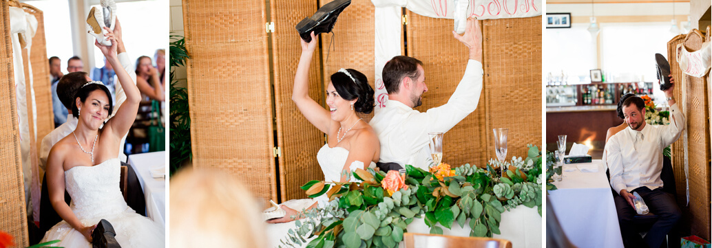 bride and groom playing the shoe game